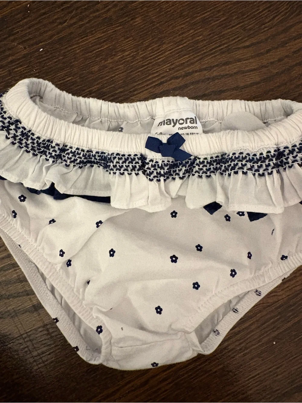 Mayoral White & Navy Embroidered Dress with Matching Diaper Cover
